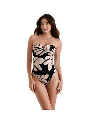 Mimi Flamingo Finn One-Piece Bandeau Swimsuit Strapless Black & Cream Tropical